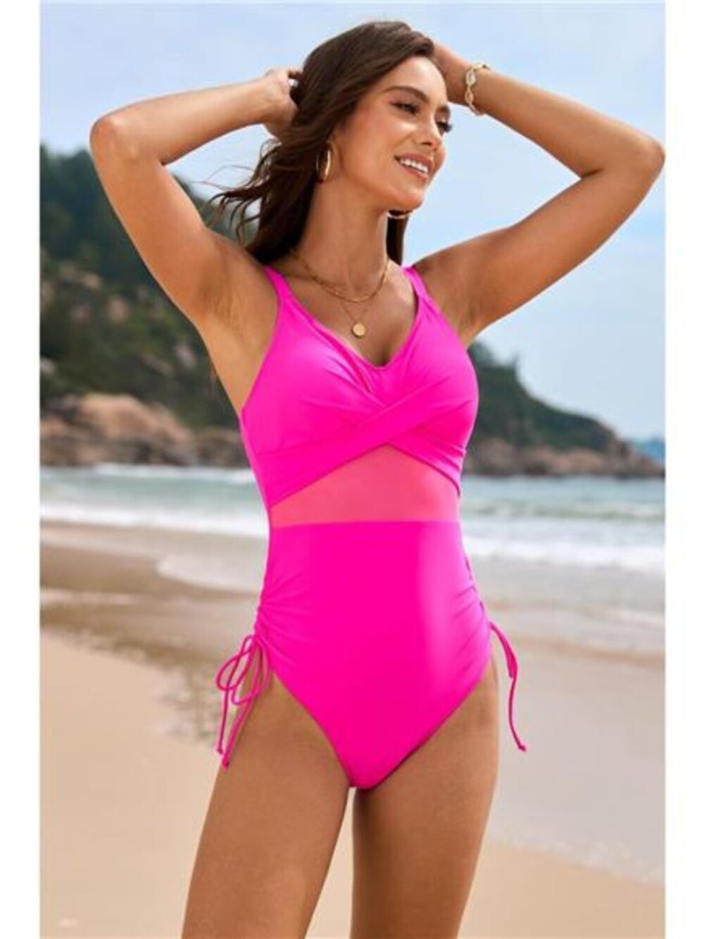 Drawstring Ruched V-Neck One-Piece Swimwear - Picture 8 of 15